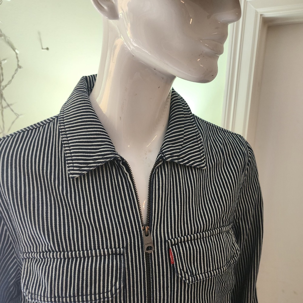 Levis Hickory Stripe Denim Zip Up Workwear Jacket Mens Blue White Chore Coat @27 - Picture 10 of 15